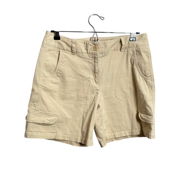 Talbots shorts stretch cotton tan cargo high rise with pockets 7" inseam Sz 10 - Picture 1 of 4